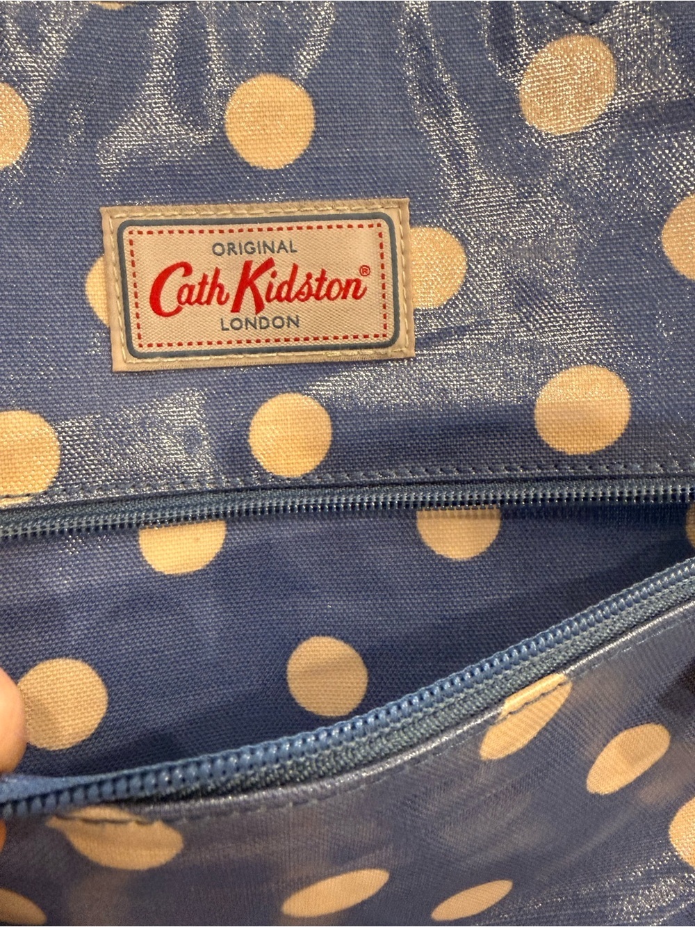 Cath Kidston Blue Polka Dot Coated Canvas Tote - Picture 2 of 8